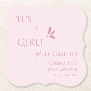Dessous-de-verre En Papier C'est une fille ! Minimalisme Baby Shower Rose Pas