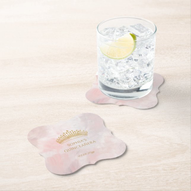 Dessous-de-verre En Papier Chambre Classique Couronne Rose Quinceanera (En situation)