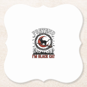 Dessous-de-verre En Papier Chapeau de Sorcière Halloween Chat Noir Lune Rouge
