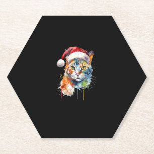 Dessous-de-verre En Papier Chat Coloré Porte Santa Hat Kitten Vilain Noël