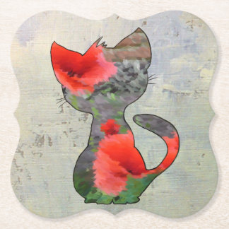 Dessous-de-verre En Papier Chat coquelicot