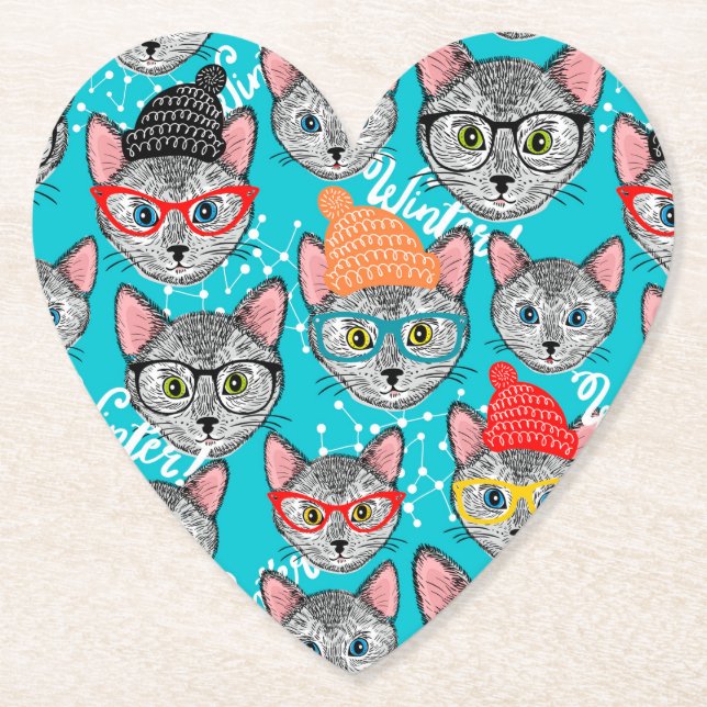 Dessous-de-verre En Papier Chat dans le casquette (Devant)