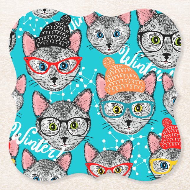 Dessous-de-verre En Papier Chat dans le casquette (Devant)