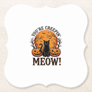Dessous-de-verre En Papier Chat de Halloween Vintage qui se faufile Meow Grav