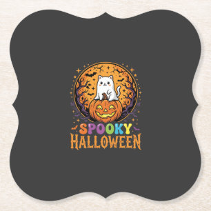 Dessous-de-verre En Papier Chat d'Halloween Citrouille Lune Design Vintage