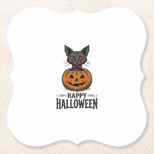Dessous-de-verre En Papier Chat d'Halloween Mignon Citrouille Vintage Épouvan