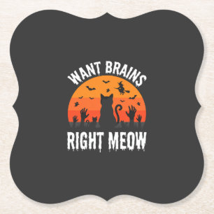 Dessous-de-verre En Papier Chat d'Halloween veut des cerveaux tout de suite D
