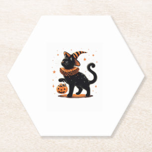 Dessous-de-verre En Papier Chat Halloween Funny Saison Éffrayante Chat Witch