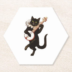 Dessous-de-verre En Papier Chat mignon jouant de la guitare Chemises musical
