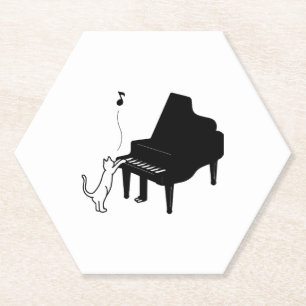 Dessous-de-verre En Papier Chat Mignon Jouant du Piano Artiste Musicien Drôle