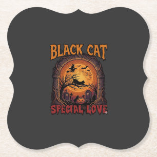 Dessous-de-verre En Papier Chat Noir Amour Spécial Halloween Lune Sorcière Ci