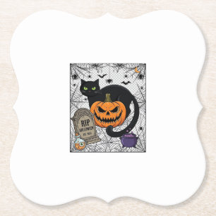 Dessous-de-verre En Papier Chat noir d'Halloween déchiré Citrouille Pierre to