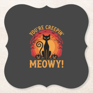Dessous-de-verre En Papier Chat noir Halloween Vous me faites peur Design Meo