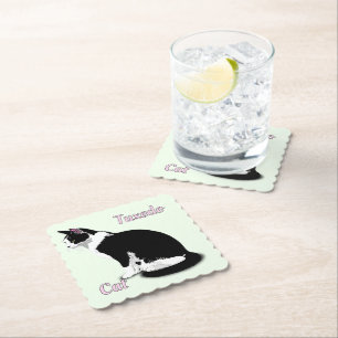 Dessous-de-verre En Papier Chat Tuxedo Noir et Blanc Personnalisé