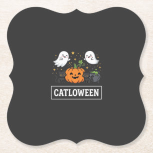 Dessous-de-verre En Papier Chatloween Mignon Chat Fantôme Design Halloween_1