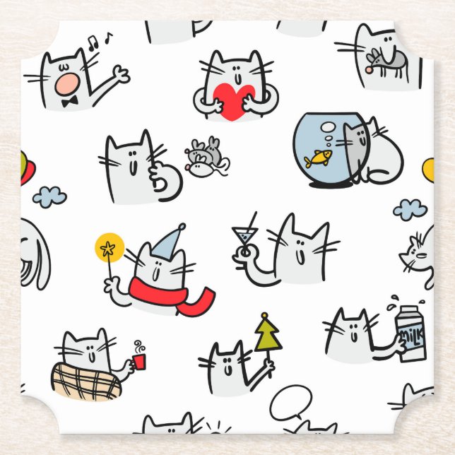 Dessous-de-verre En Papier Chats amusants, lait et magie. (Devant)