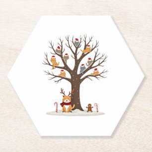 Dessous-de-verre En Papier Chats dans l'arbre enneigé Noël Chapeau du Père No