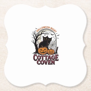 Dessous-de-verre En Papier Chats noirs d'Halloween Art de citrouille de coven