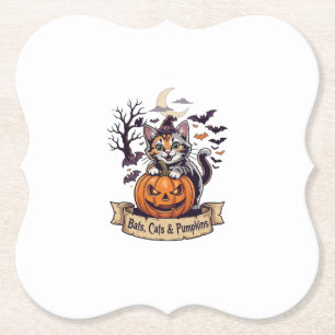 Dessous-de-verre En Papier Chauves-souris Chats Citrouilles Halloween Sorcièr