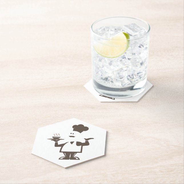 Dessous-de-verre En Papier Chef tenant un bol de soupe (En situation)