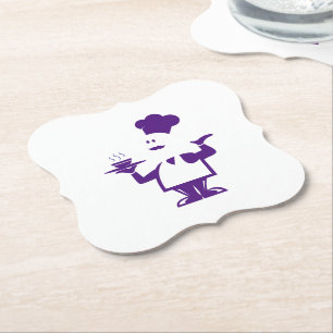 Dessous-de-verre En Papier Chef tenant un bol de soupe