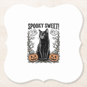 Dessous-de-verre En Papier Chemise avec gravure Halloween vintage de chat noi