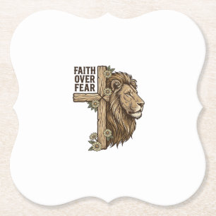 Dessous-de-verre En Papier Chemise chrétienne vintage Croix Lion Foi Sur La P