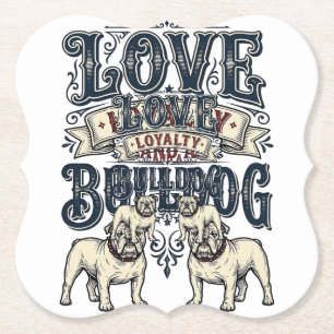 Dessous-de-verre En Papier Chemise d'amour Bulldog Gravure vintage Citation d