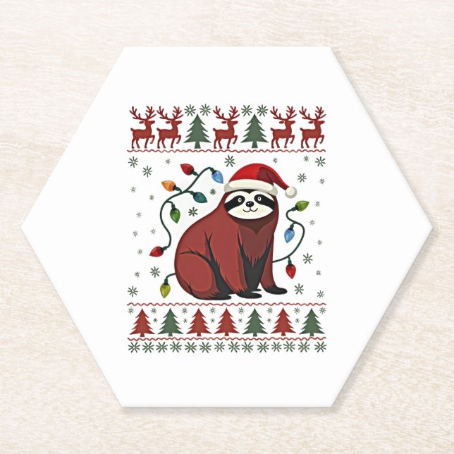 Dessous-de-verre En Papier Chemise de Noël pour le cadeau d'amoureux de Sloth (Devant)