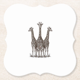 Dessous-de-verre En Papier Chemise de safari avec gravure de girafe vintage a