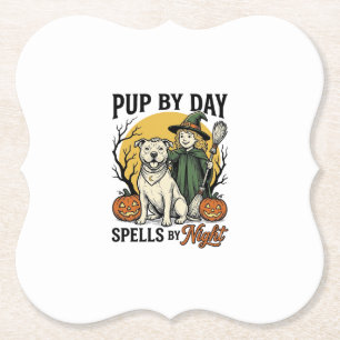 Dessous-de-verre En Papier Chemise de sorcière de chien d'Halloween Gravure v