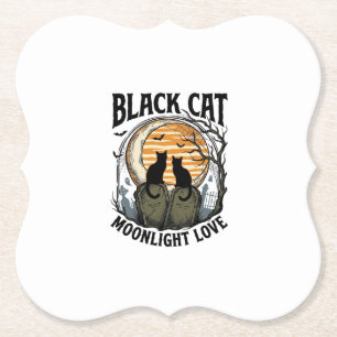 Dessous-de-verre En Papier Chemise Halloween Chat Noir Vintage Lune Cimetière