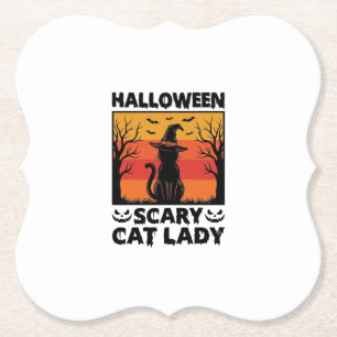 Dessous-de-verre En Papier Chemise Halloween Dame de chat effrayant Gravure V