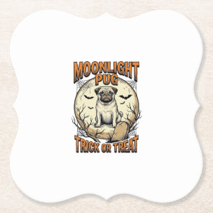 Dessous-de-verre En Papier Chemise Halloween pour Pug avec gravure vintage Mo