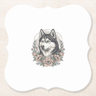 Dessous-de-verre En Papier Chemise vintage Husky Floral Portrait Design_1