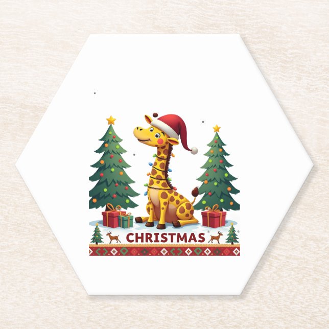 Dessous-de-verre En Papier Chemises de Noël laides de girafe avec chapeau de  (Devant)