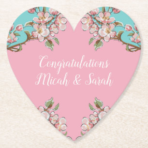 Dessous-de-verre En Papier Cherry Blossom Turquoise Baby shower Vintage rétro