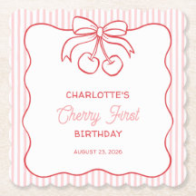 "Cherry First" Birthday Pink Stripe Bow Girl