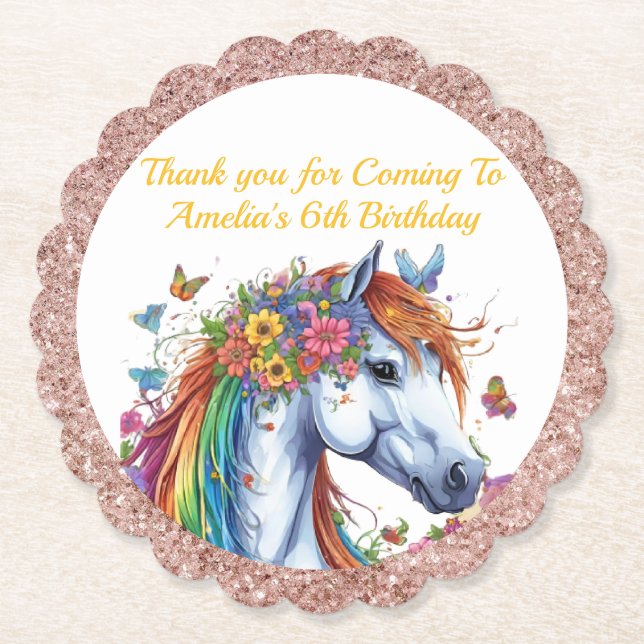 Dessous-de-verre En Papier Cheval Whimsical Rainbow Floral Equestriday (Devant)