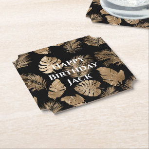 Dessous-de-verre En Papier Chic Black Gold Tropical Feuilles