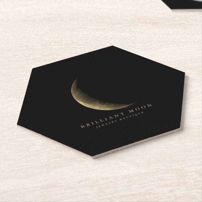 Dessous-de-verre En Papier Chic Gold Mystical Moon Phase Noir (Incliné)