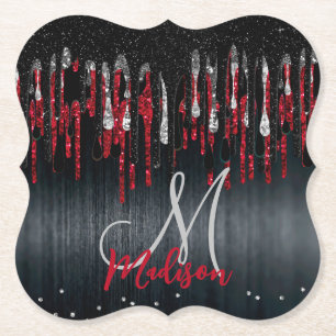 Dessous-de-verre En Papier Chic noir et rouge argent parties scintillant gout