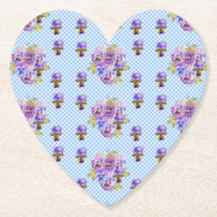 Dessous-de-verre En Papier Chic Shabby Pansy Floral Blue En vichy Chèques
