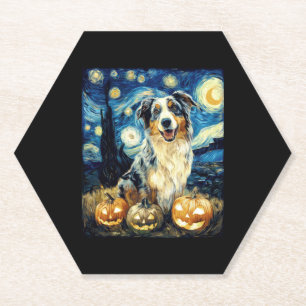 Dessous-de-verre En Papier Chien berger australien mignon Halloween Jack O La