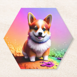 Dessous-de-verre En Papier Chien de Corgi mignon assis 33663