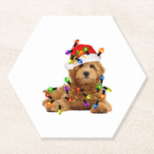 Dessous-de-verre En Papier Chien de Père Noël Goldendoodle