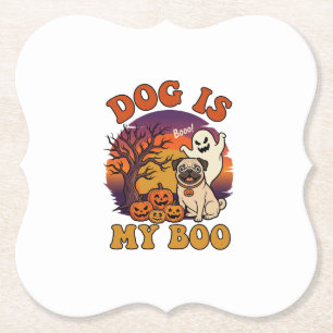 Dessous-de-verre En Papier Chien Est Boo Halloween Pug Fantôme Citrouilles_1