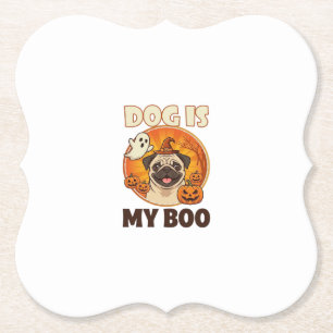 Dessous-de-verre En Papier Chien Est Boo Pug Halloween Fantôme Citrouille