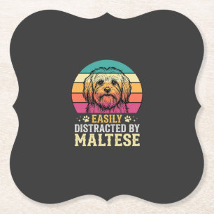 Dessous-de-verre En Papier Chien maltais rétro coucher de soleil distrait