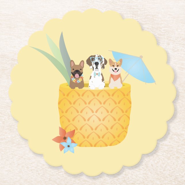 Dessous-de-verre En Papier Chiens d'ananas Pina Colada (Devant)
